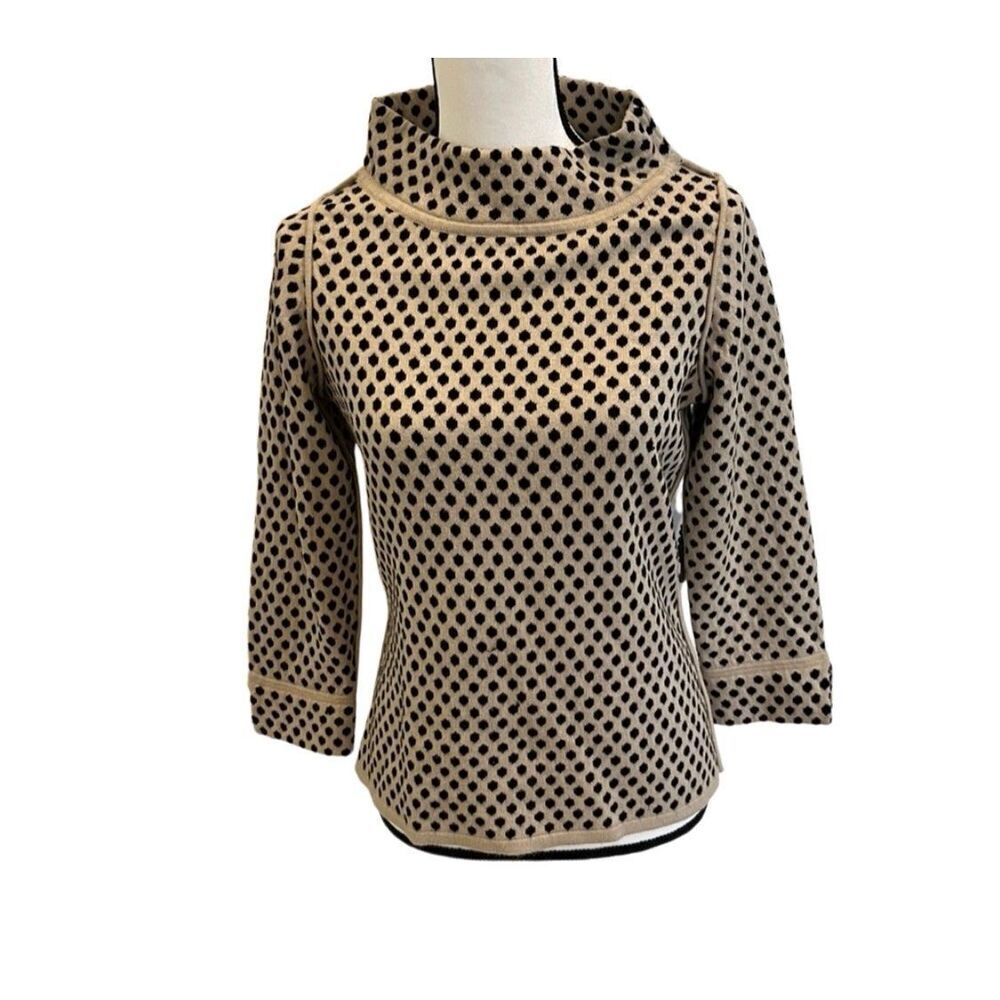 Vintage Etcetera Sweater Polka Dot Pullover Wool Cotton Cashmere Tan Black Sz XS
